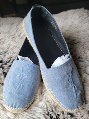 AUTHENTIC,YSL SAINT LAURENT,SIGNATURE LOGO,DENIMS ESPADRILLES,WOMAN SIZE,7...